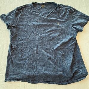 Polo Ralph Lauren T-Shirt Men XL Gray V Neck Short Sleeve White Pony Logo